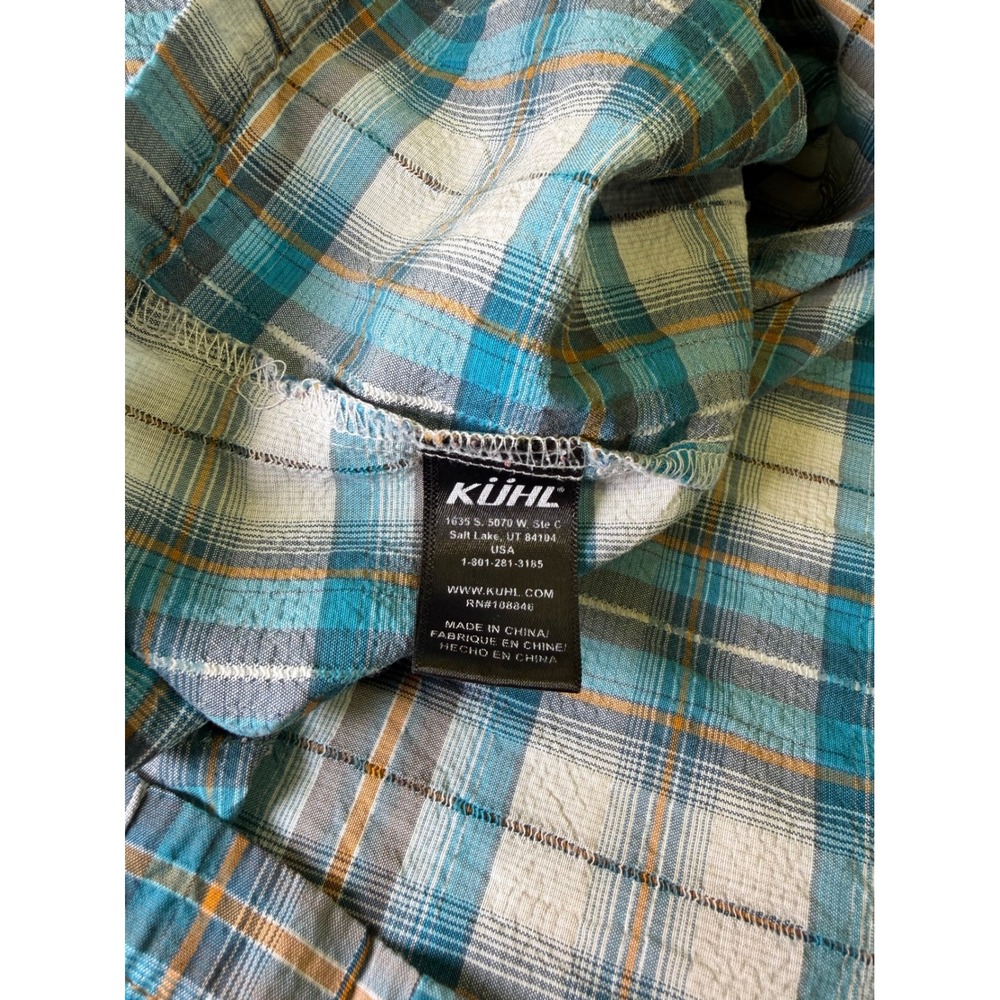 KUHL Mens Large Blue Plaid Short Sleeve Button Up Shirt Mountains Outdoor Active - Picture 7 of 11